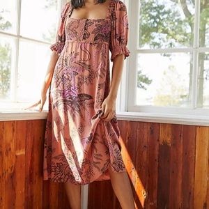 Anthropologie Smocked Floral Midi Dress